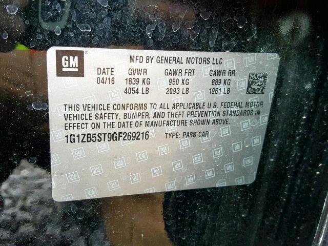 1G1ZB5ST9GF269216 - 2016 CHEVROLET MALIBU LS BLACK photo 10