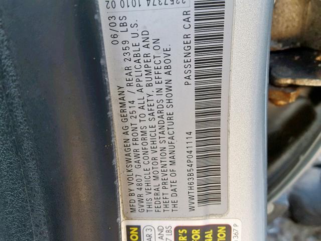 WVWTH63B54P041114 - 2004 VOLKSWAGEN PASSAT GLX 银色 照片 10
