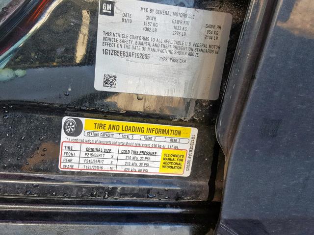 1G1ZB5EB3AF192885 - 2010 CHEVROLET MALIBU LS BLACK photo 10