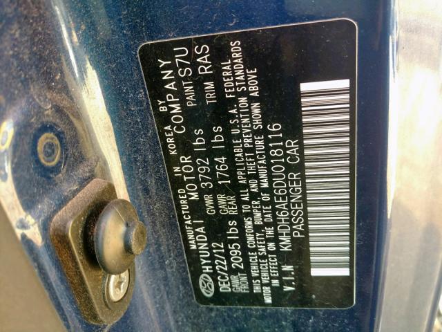 KMHDH6AE6DU018116 - 2013 HYUNDAI ELANTRA CO BLUE photo 10