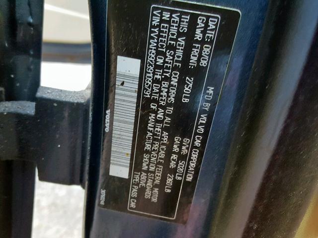 YV1AH992391095791 - 2009 VOLVO S80 T6 BLUE photo 10