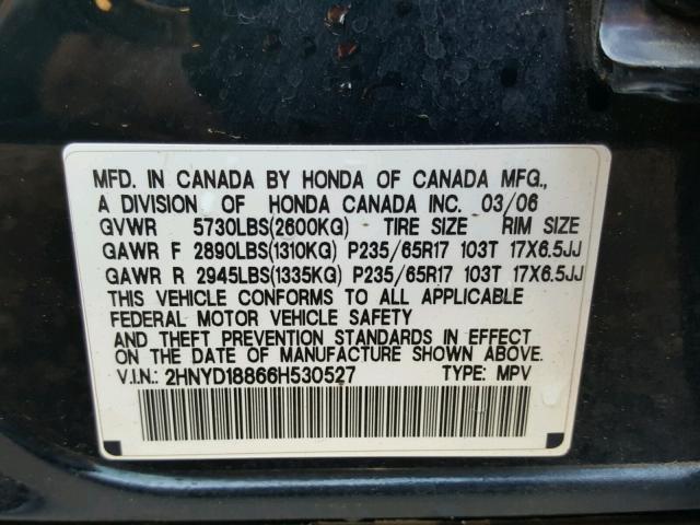 2HNYD18866H530527 - 2006 ACURA MDX TOURIN BLACK photo 10