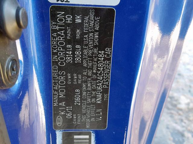 KNAFU6A24C5480484 - 2012 KIA FORTE EX BLUE photo 10