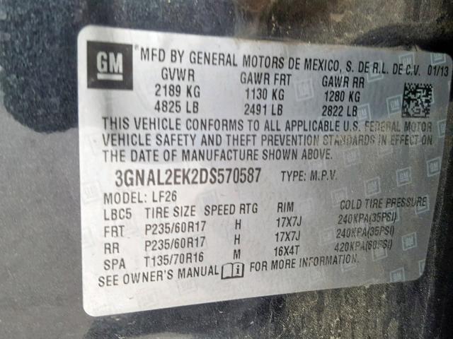 3GNAL2EK2DS570587 - 2013 CHEVROLET CAPTIVA LS 黑色 照片 10