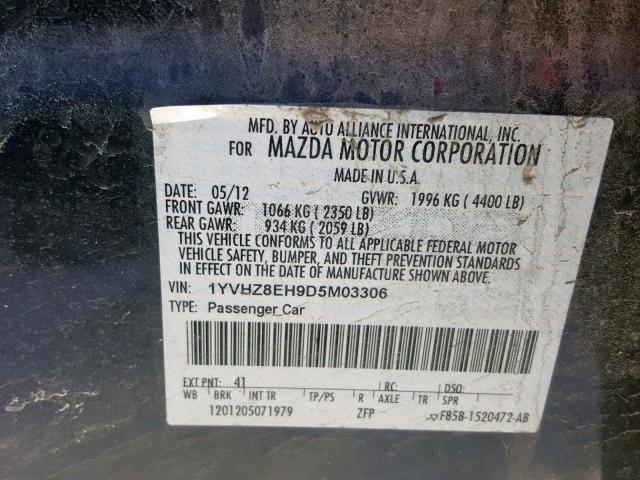 1YVHZ8EH9D5M03306 - 2013 MAZDA 6 TOURING GRAY photo 10