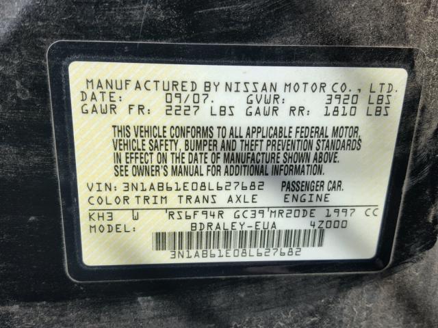 3N1AB61E08L627682 - 2008 NISSAN SENTRA 2.0 BLACK photo 10