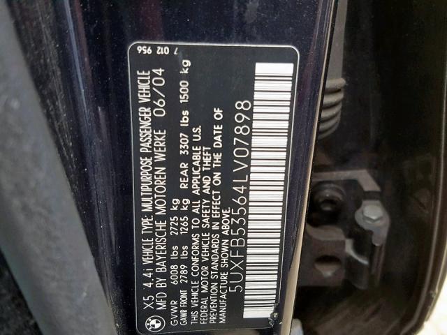 5UXFB53564LV07898 - 2004 BMW X5 4.4I BLUE photo 10