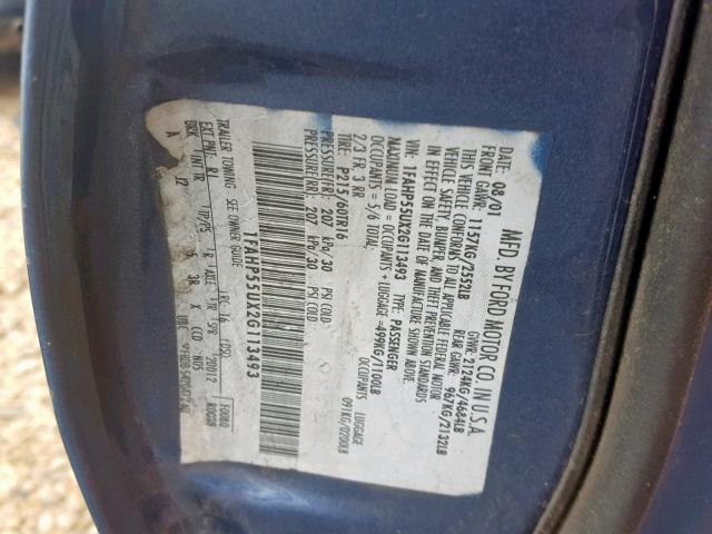 1FAHP55UX2G113493 - 2002 FORD TAURUS SES BLUE photo 10