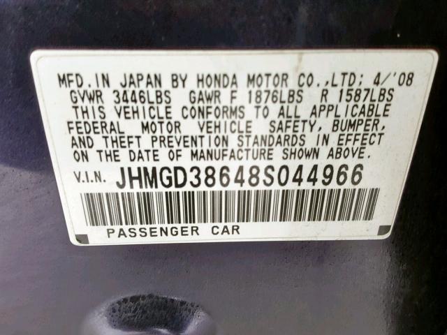 JHMGD38648S044966 - 2008 HONDA FIT SPORT PURPLE photo 10