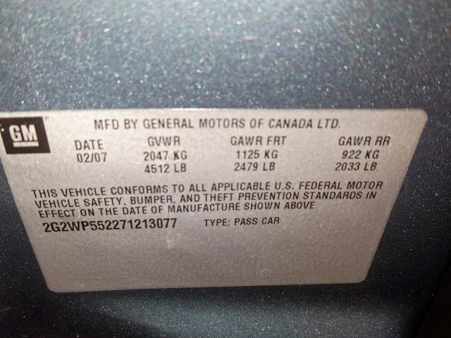 2G2WP552271213077 - 2007 PONTIAC GRAND PRIX BLUE photo 10