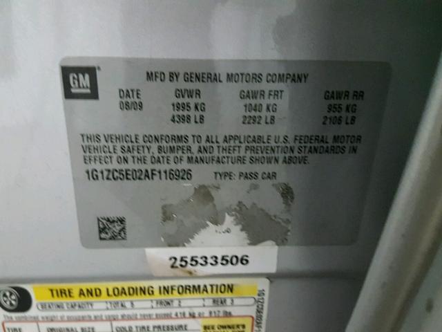 1G1ZC5E02AF116926 - 2010 CHEVROLET MALIBU 1LT ვერცხლისფერი ფოტო 10