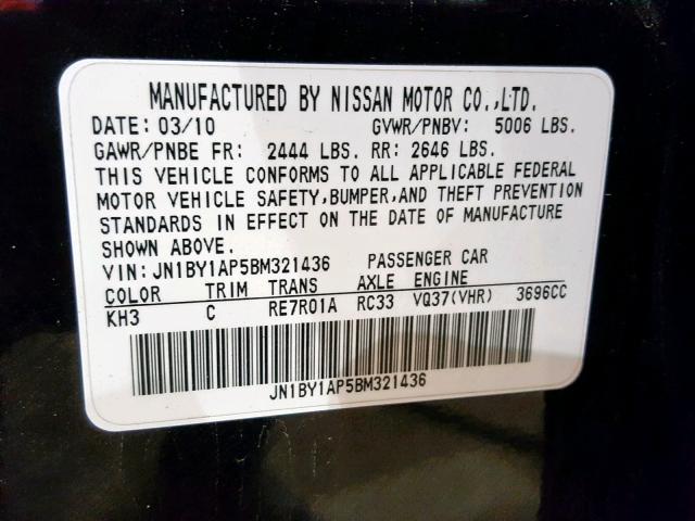 JN1BY1AP5BM321436 - 2011 INFINITI M37 BLACK photo 10