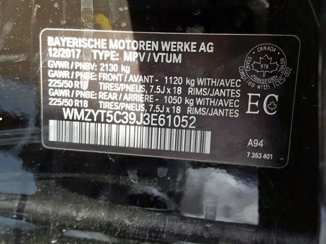 WMZYT5C39J3E61052 - 2018 MINI COOPER S C BLACK photo 10