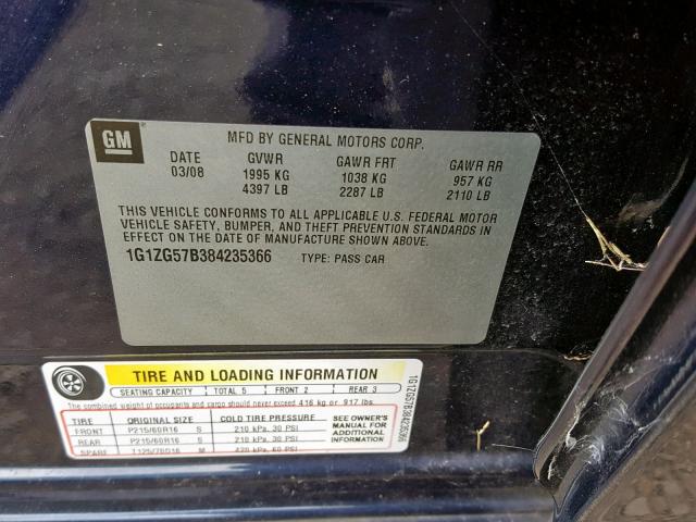 1G1ZG57B384235366 - 2008 CHEVROLET MALIBU LS BLUE photo 10