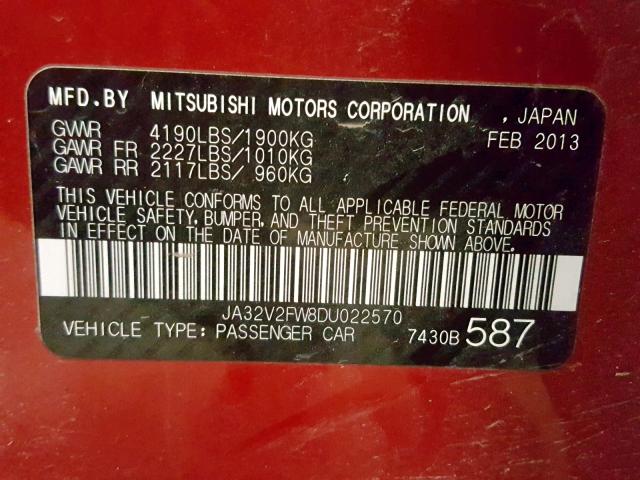 JA32V2FW8DU022570 - 2013 MITSUBISHI LANCER SE RED photo 10