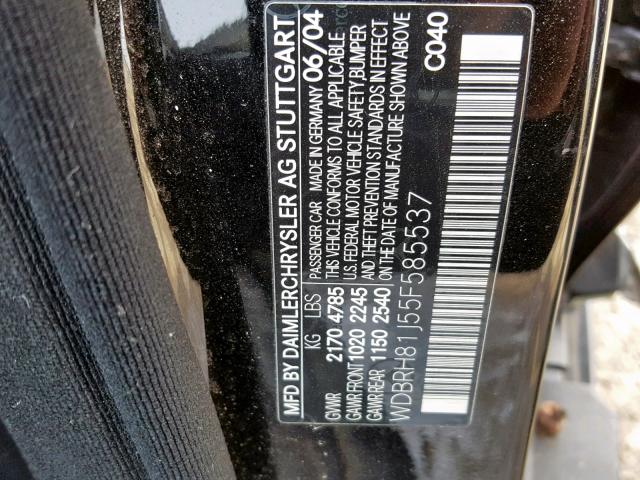 WDBRH81J55F585537 - 2005 MERCEDES-BENZ C 240 SPOR BLACK photo 10