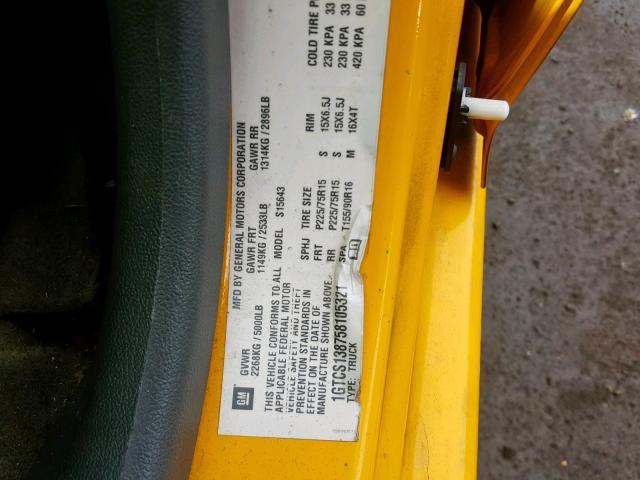 1GTCS138758105321 - 2005 GMC CANYON YELLOW photo 10