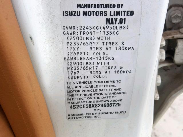 4S2CE58X824606725 - 2002 ISUZU AXIOM XS Ağ foto 10