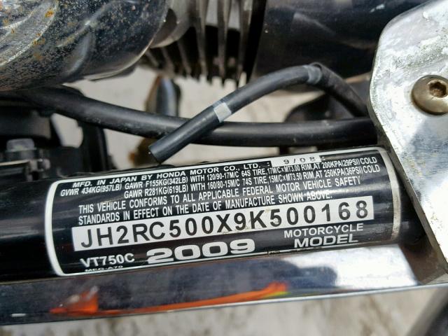 JH2RC500X9K500168 - 2009 HONDA VT750 C BLACK photo 10