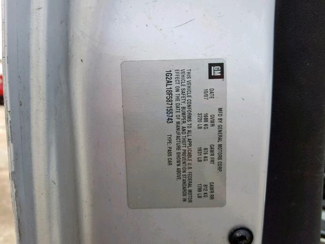 1G2AL18F587155743 - 2008 PONTIAC G5 SILVER photo 10
