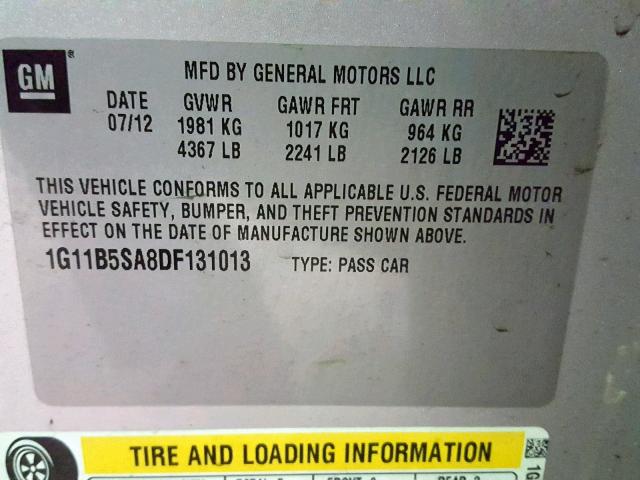1G11B5SA8DF131013 - 2013 CHEVROLET MALIBU LS GRAY photo 10
