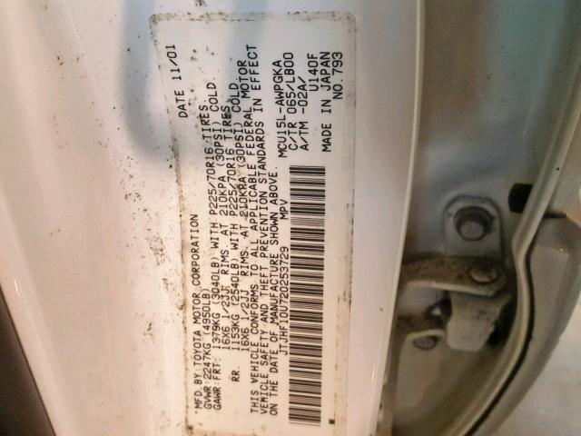 JTJHF10U720253729 - 2002 LEXUS RX 300 WHITE photo 10