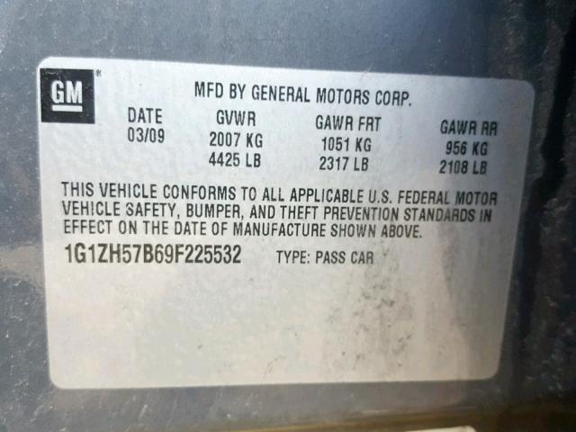 1G1ZH57B69F225532 - 2009 CHEVROLET MALIBU 1LT GRAY photo 10