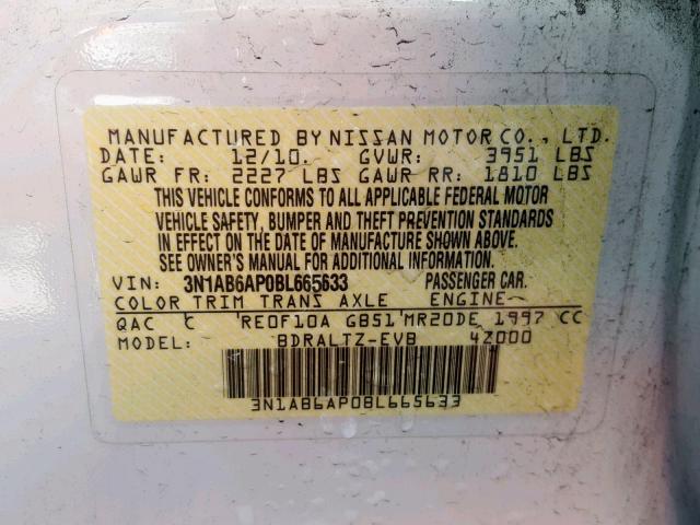 3N1AB6AP0BL665633 - 2011 NISSAN SENTRA 2.0 WHITE photo 10