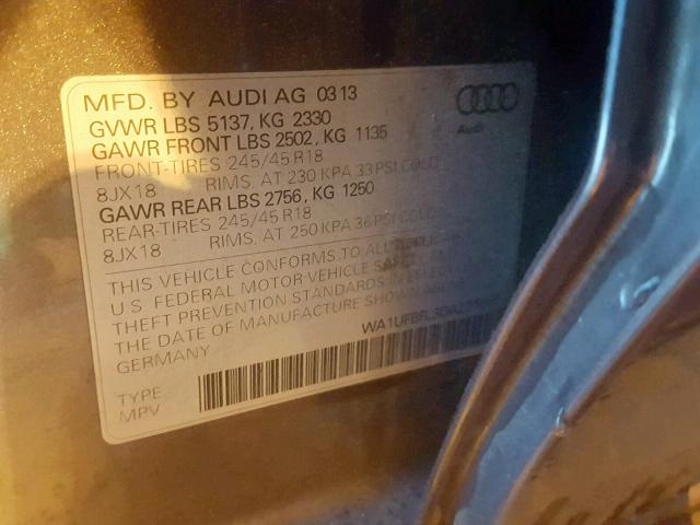 WA1UFBFL3DA221695 - 2013 AUDI A4 ALLROAD GRAY photo 10