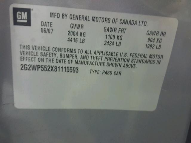 2G2WP552X81115593 - 2008 PONTIAC GRAND PRIX GRAY photo 10