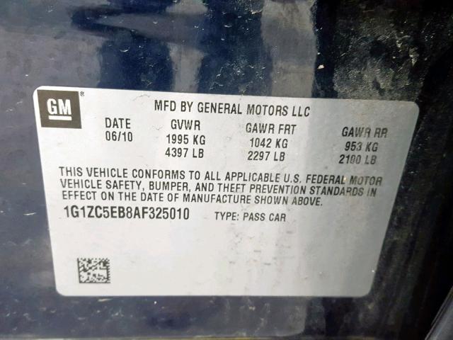 1G1ZC5EB8AF325010 - 2010 CHEVROLET MALIBU 1LT BLUE photo 10