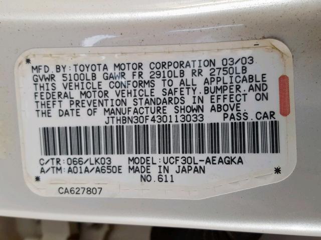 JTHBN30F430113033 - 2003 LEXUS LS 430 WHITE photo 10