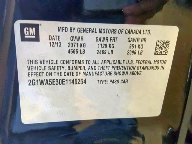 2G1WA5E30E1140254 - 2014 CHEVROLET IMPALA LIM BLACK photo 10