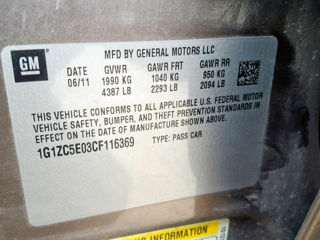 1G1ZC5E03CF116369 - 2012 CHEVROLET MALIBU 1LT BROWN photo 10