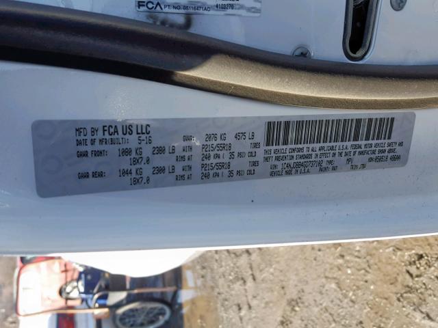 1C4NJDBB4GD737102 - 2016 JEEP COMPASS SP 白色 照片 10