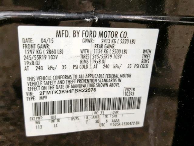 2FMTK3K94FBB22576 - 2015 FORD EDGE TITAN BLUE photo 10