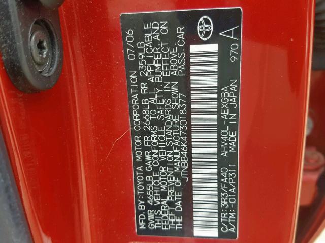 JTNBB46K473018377 - 2007 TOYOTA CAMRY NEW RED photo 10