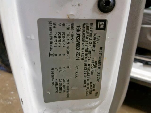 1GNDV23W88D195341 - 2008 CHEVROLET UPLANDER L 白色 照片 10