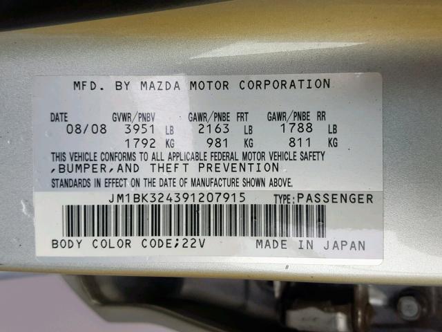 JM1BK324391207915 - 2009 MAZDA 3 S SILVER photo 10