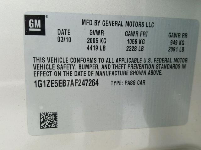 1G1ZE5EB7AF247264 - 2010 CHEVROLET MALIBU LTZ 金色 照片 10