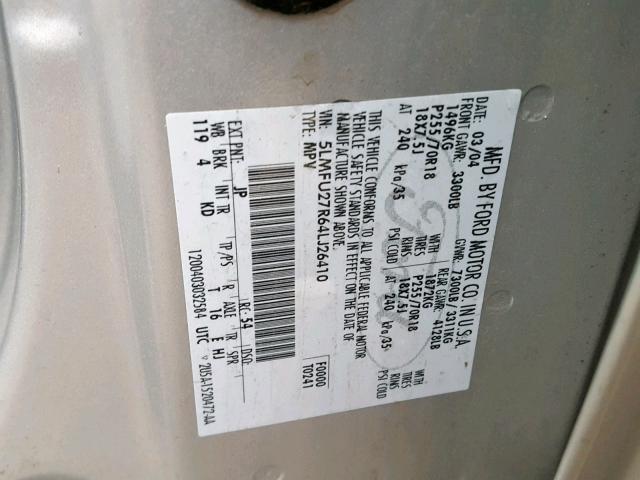 5LMFU27R64LJ26410 - 2004 LINCOLN NAVIGATOR Күміс фото 10