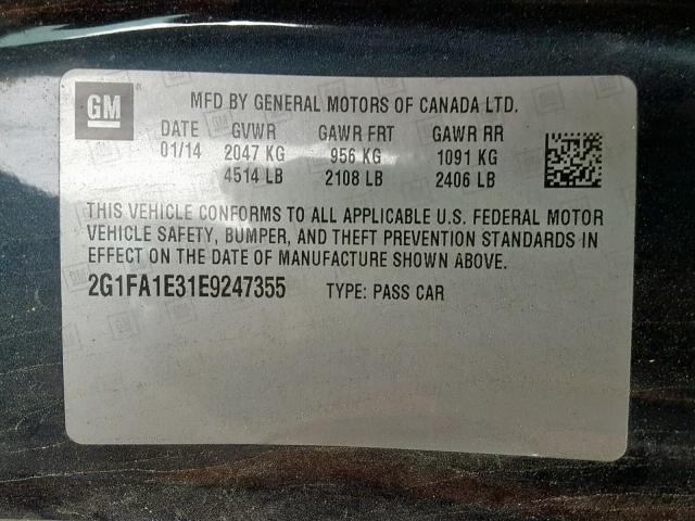 2G1FA1E31E9247355 - 2014 CHEVROLET CAMARO LS BLUE photo 10