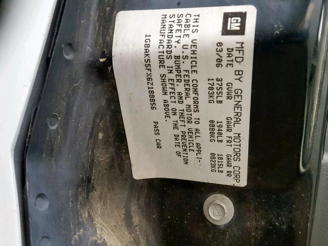 1G8AK55FX6Z188856 - 2006 SATURN ION LEVEL WHITE photo 10