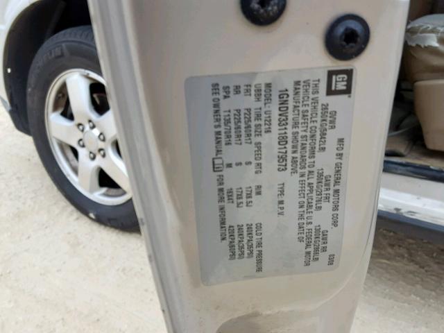 1GNDV33118D179573 - 2008 CHEVROLET UPLANDER L ვერცხლისფერი ფოტო 10