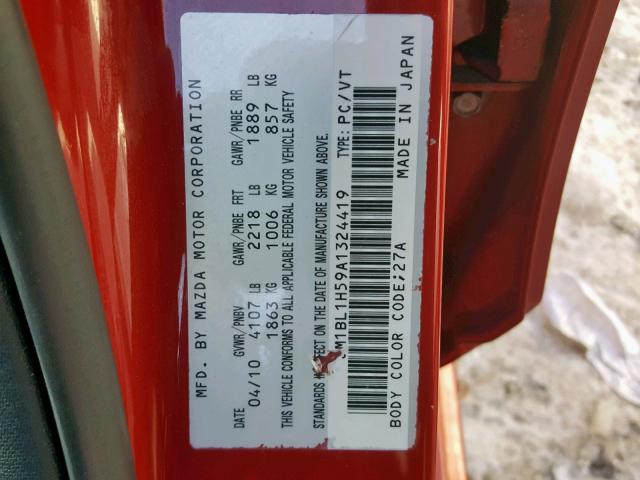 JM1BL1H59A1324419 - 2010 MAZDA 3 S RED photo 10