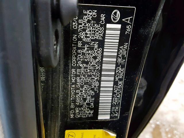 JTHBF30G130138686 - 2003 LEXUS ES 300 BLACK photo 10