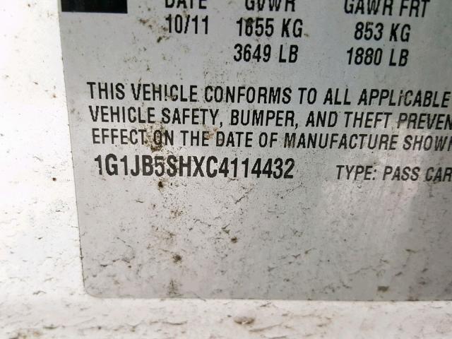 1G1JB5SHXC4114432 - 2012 CHEVROLET SONIC LS 白色 照片 10