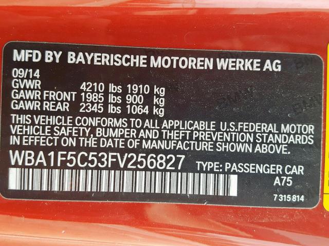 WBA1F5C53FV256827 - 2015 BMW 228 I ORANGE photo 10