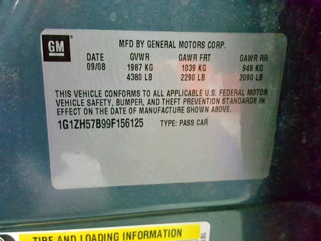 1G1ZH57B99F156125 - 2009 CHEVROLET MALIBU 1LT BLUE photo 10