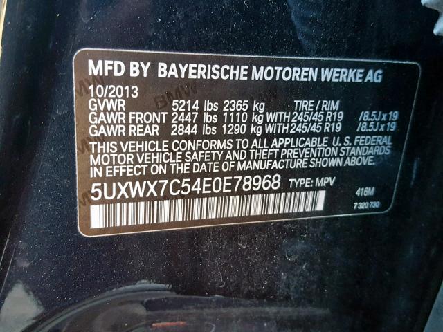 5UXWX7C54E0E78968 - 2014 BMW X3 XDRIVE3 BLUE photo 10